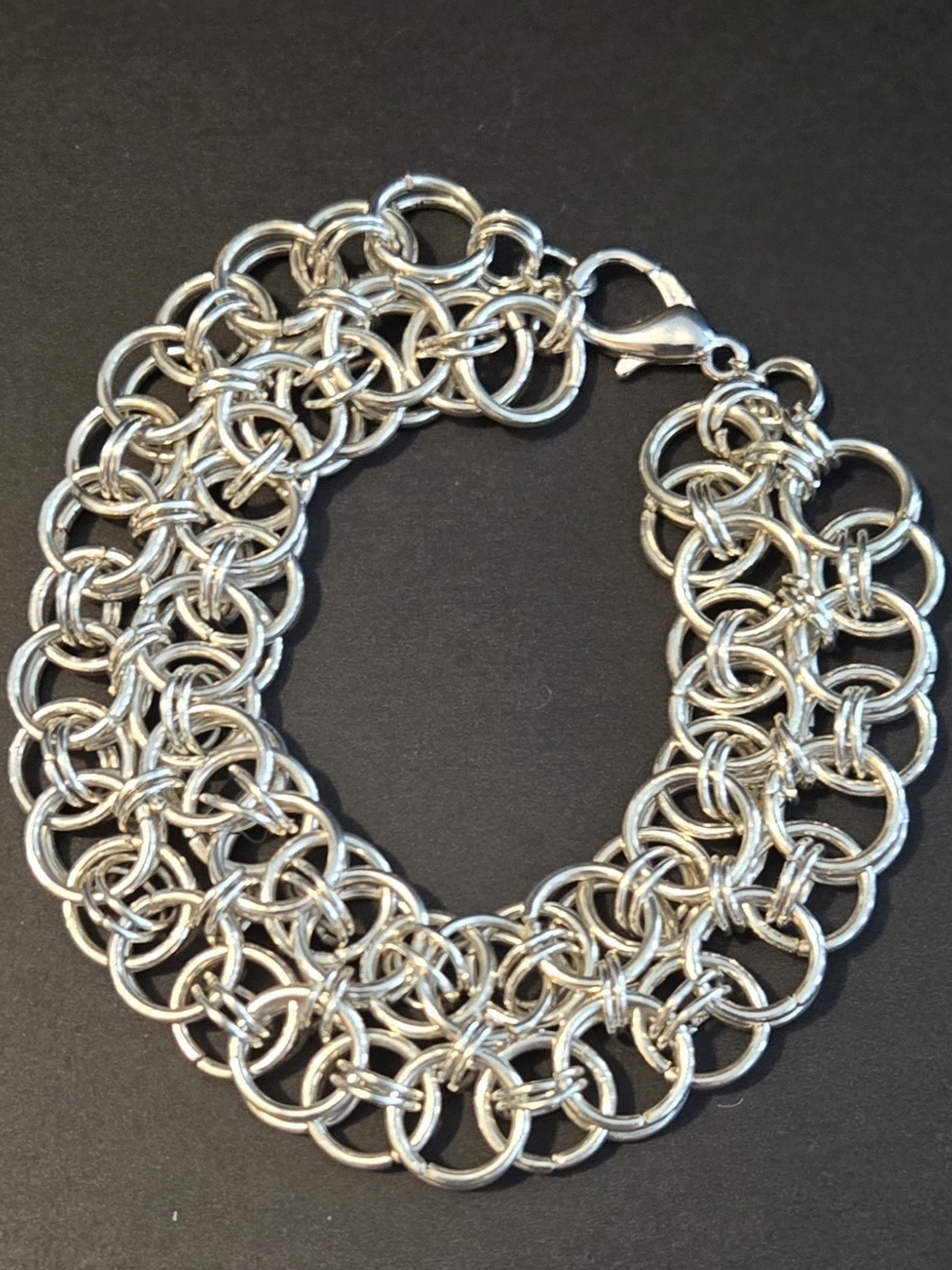 ✨ Handmade 8-9" Silver-Tone Chainmail Bracelet Vintage Costume Jewelry
